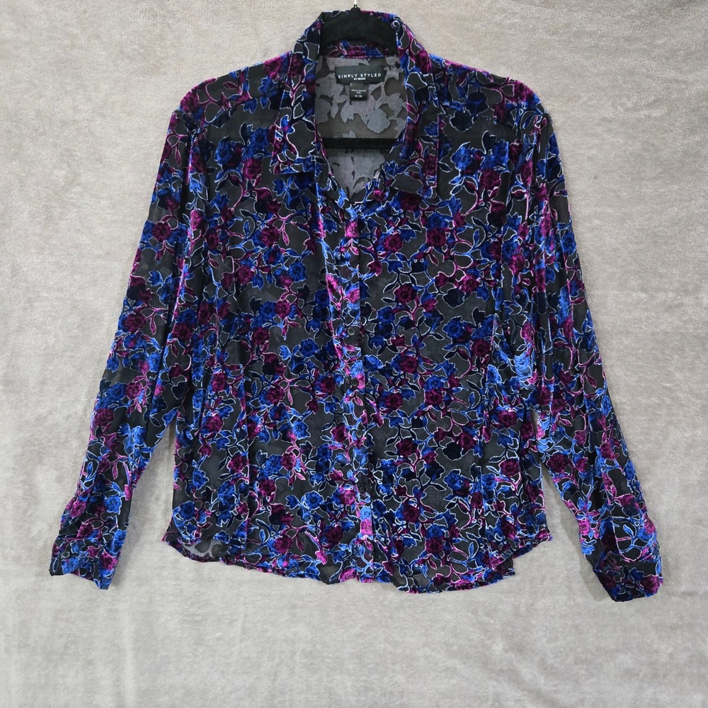 Simply‎ Styled Floral Velvet Burnout Blouse Womens XL Sheer Whimsigoth Layering